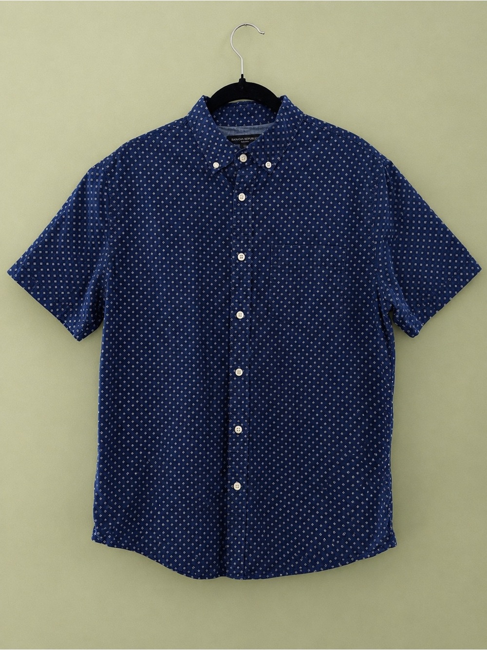 Banana Republic Navy Short-Sleeve Button-Down with Microdot Pattern